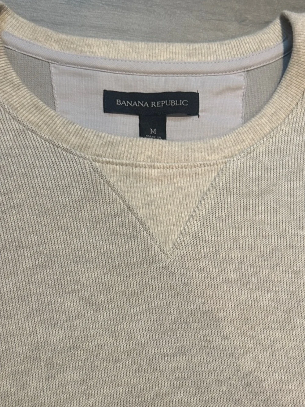 Banana Republic Men's Crewneck Sweater in Light Beige with Gray Trim